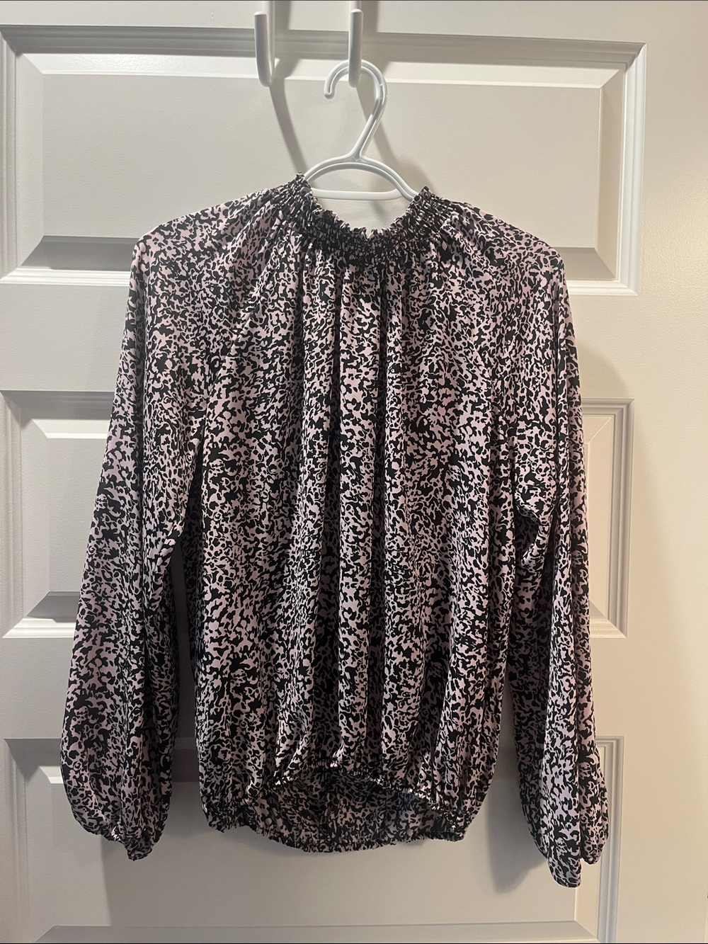 Allison Joy Pink and Black Smocked Neck Printed Blouse